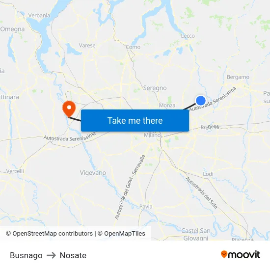 Busnago to Nosate map