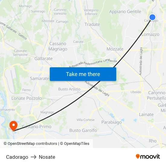 Cadorago to Nosate map