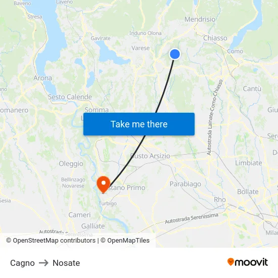 Cagno to Nosate map