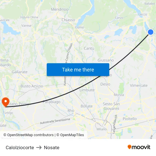Calolziocorte to Nosate map