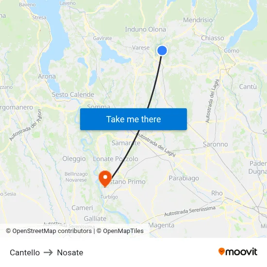 Cantello to Nosate map
