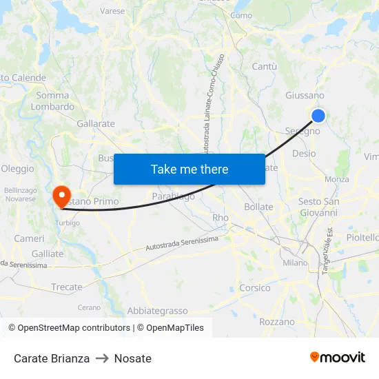 Carate Brianza to Nosate map