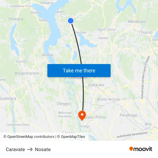 Caravate to Nosate map