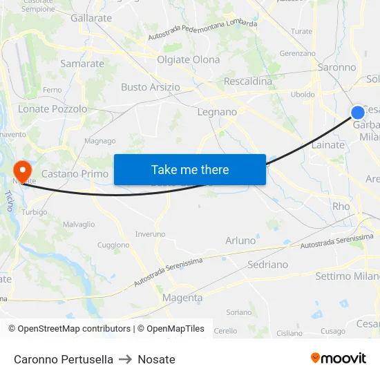 Caronno Pertusella to Nosate map