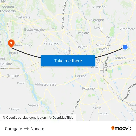 Carugate to Nosate map