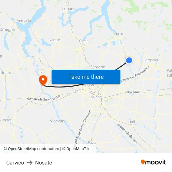 Carvico to Nosate map