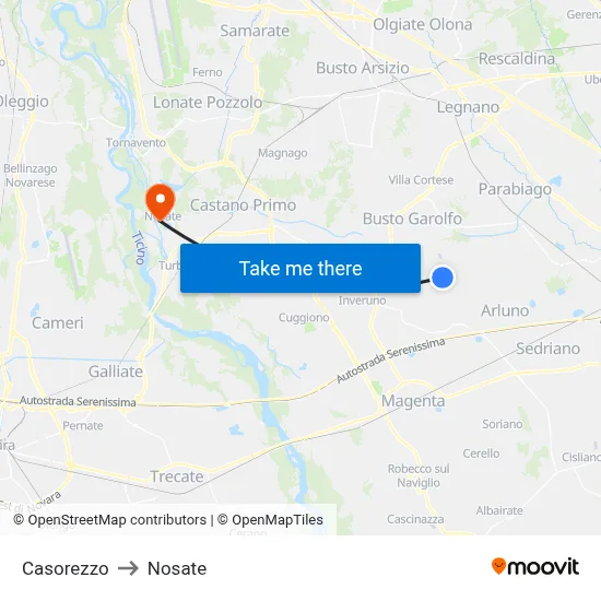 Casorezzo to Nosate map