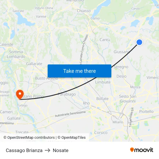 Cassago Brianza to Nosate map