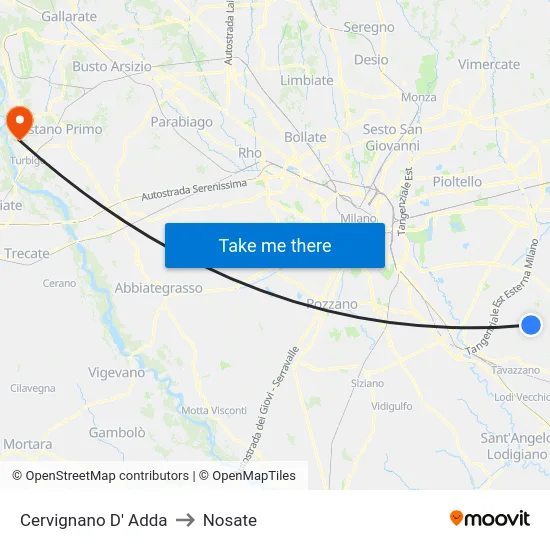 Cervignano d'Adda to Nosate map
