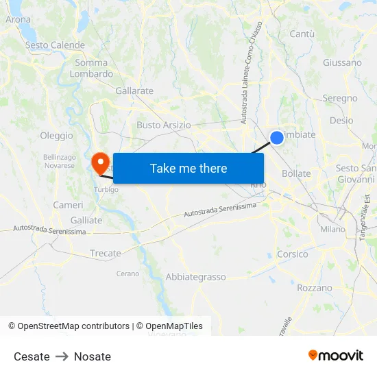 Cesate to Nosate map