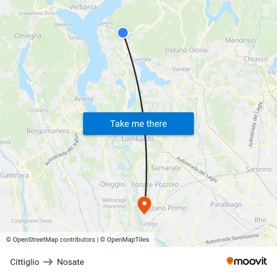Cittiglio to Nosate map