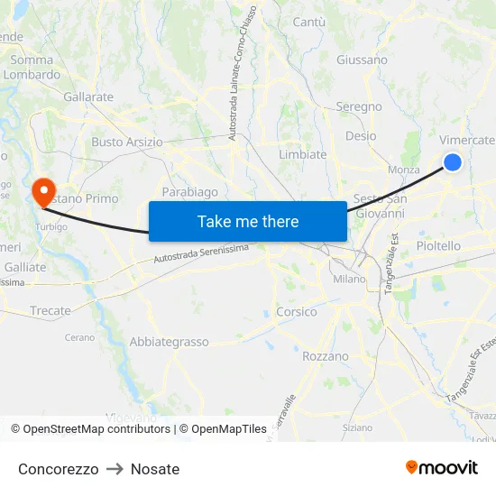 Concorezzo to Nosate map