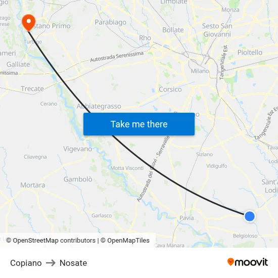 Copiano to Nosate map