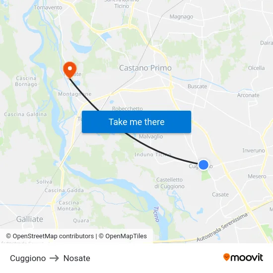 Cuggiono to Nosate map