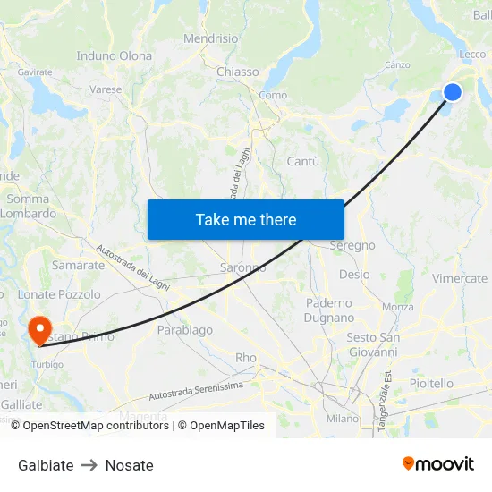 Galbiate to Nosate map