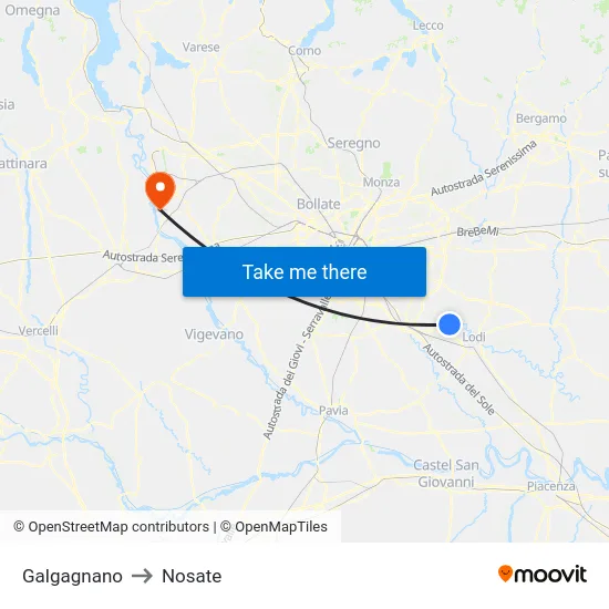 Galgagnano to Nosate map