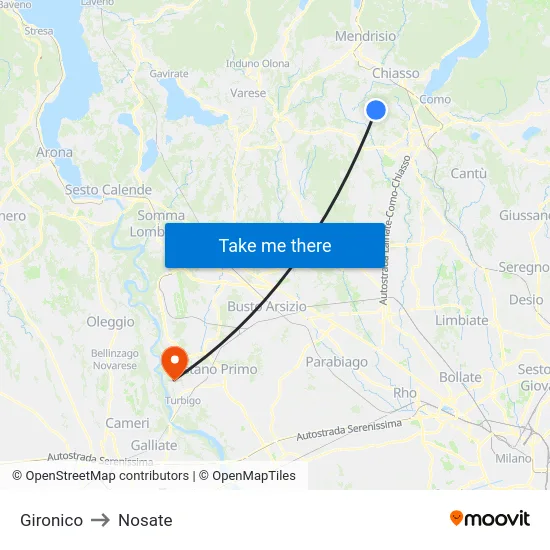 Gironico to Nosate map