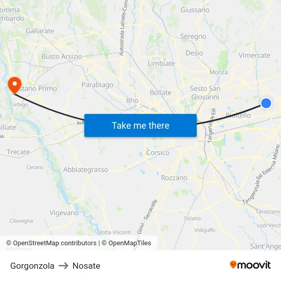 Gorgonzola to Nosate map