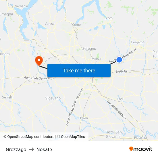 Grezzago to Nosate map