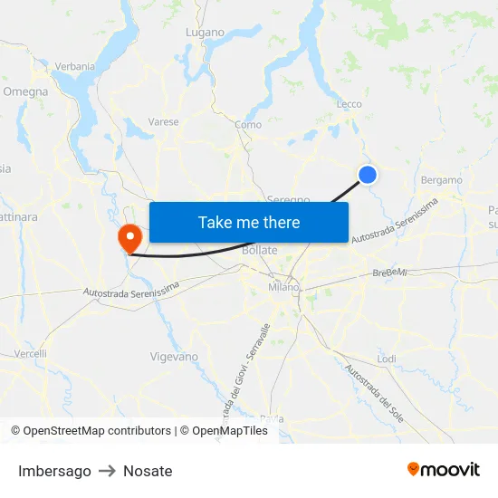 Imbersago to Nosate map