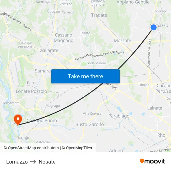 Lomazzo to Nosate map
