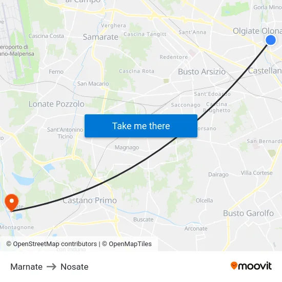 Marnate to Nosate map