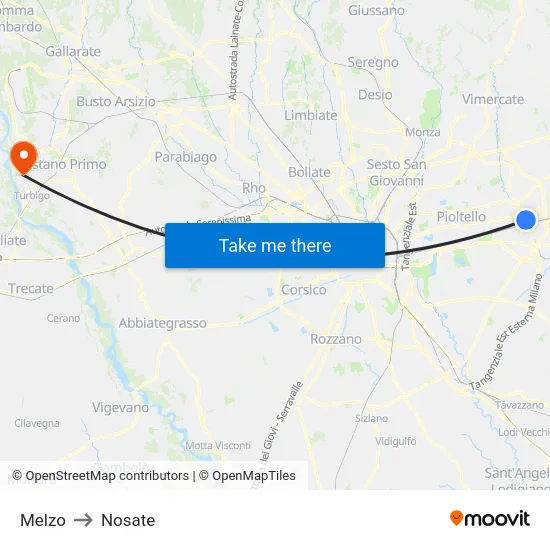 Melzo to Nosate map