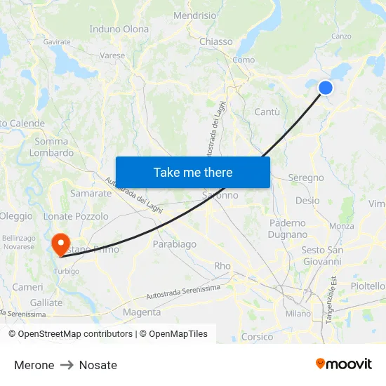Merone to Nosate map