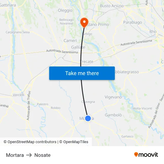Mortara to Nosate map