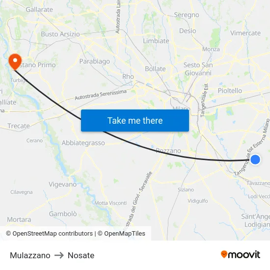 Mulazzano to Nosate map