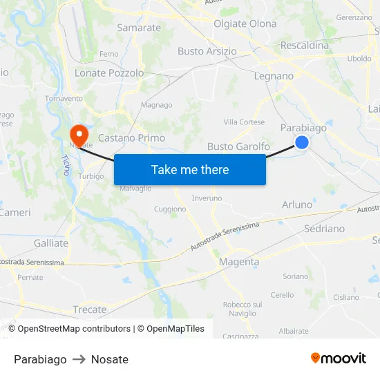 Parabiago to Nosate map