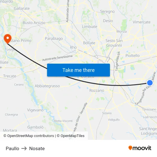 Paullo to Nosate map
