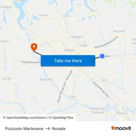 Pozzuolo Martesana to Nosate map