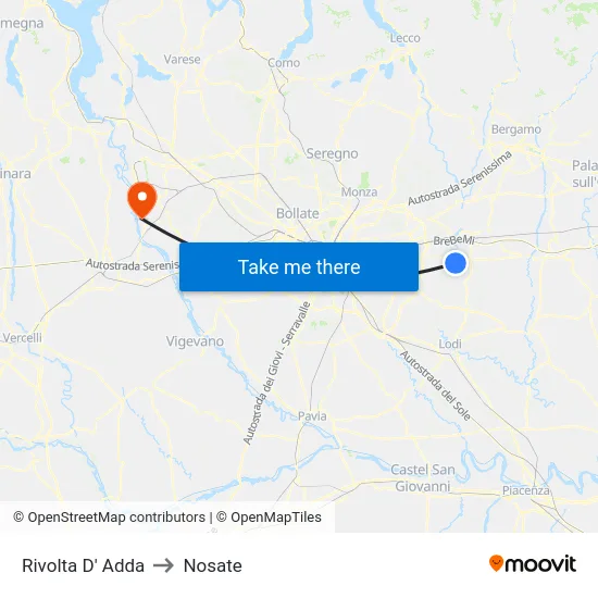 Rivolta d'Adda to Nosate map