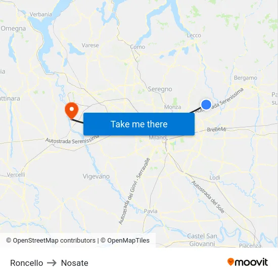 Roncello to Nosate map