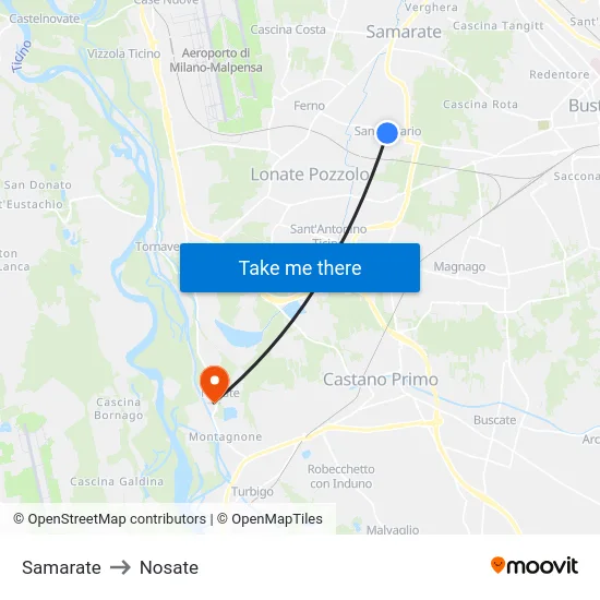 Samarate to Nosate map