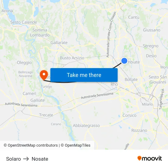 Solaro to Nosate map