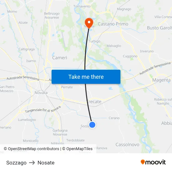 Sozzago to Nosate map