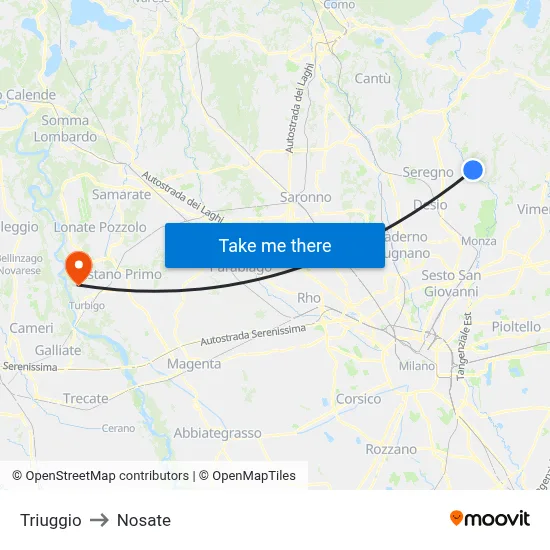 Triuggio to Nosate map
