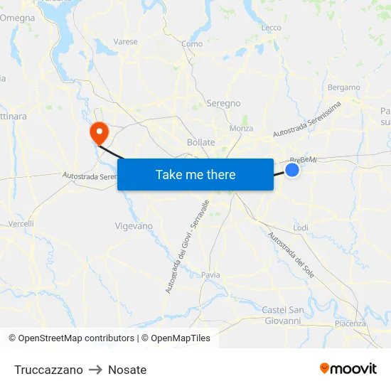Truccazzano to Nosate map