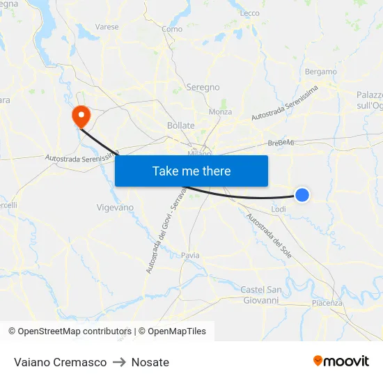Vaiano Cremasco to Nosate map