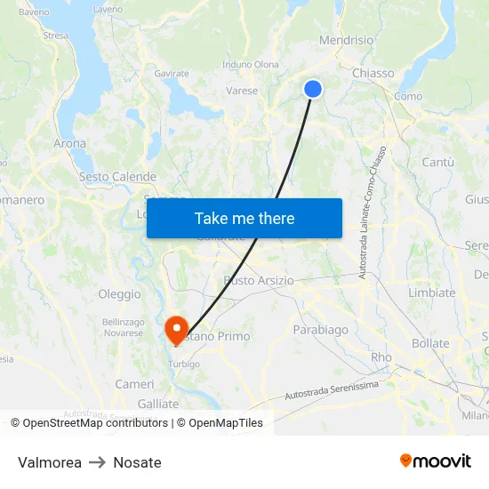 Valmorea to Nosate map