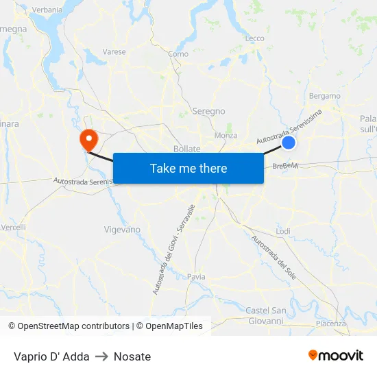 Vaprio D' Adda to Nosate map