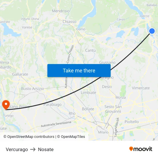 Vercurago to Nosate map