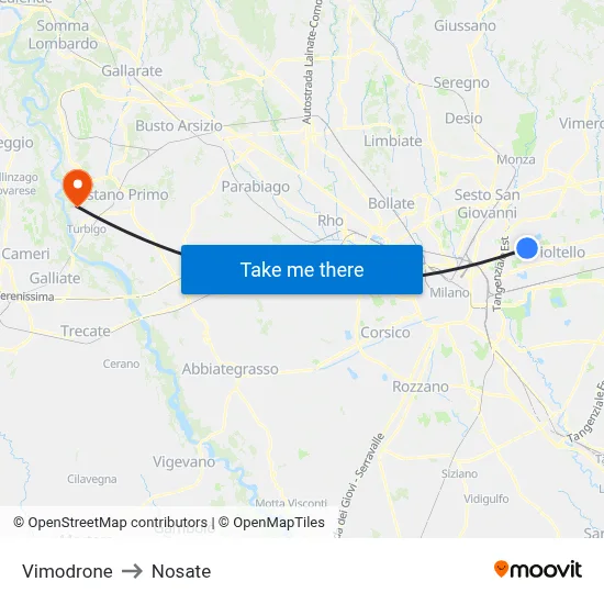 Vimodrone to Nosate map