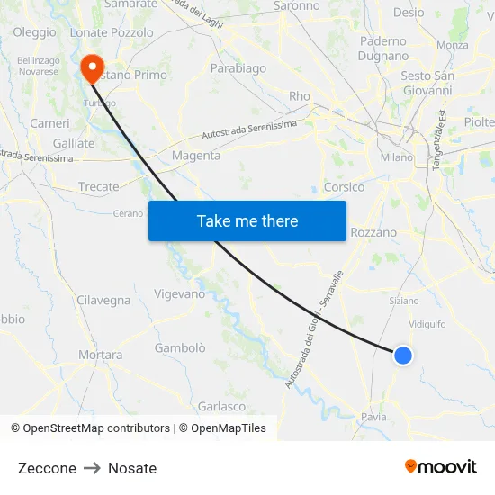Zeccone to Nosate map
