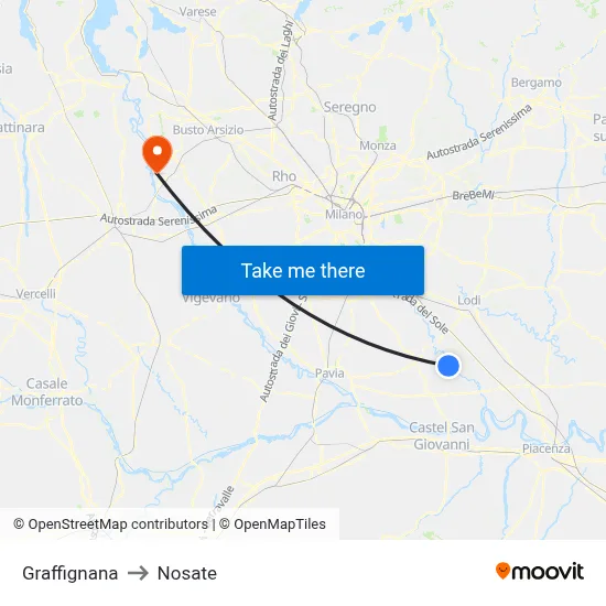 Graffignana to Nosate map