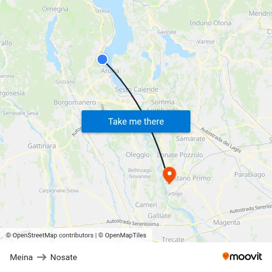 Meina to Nosate map