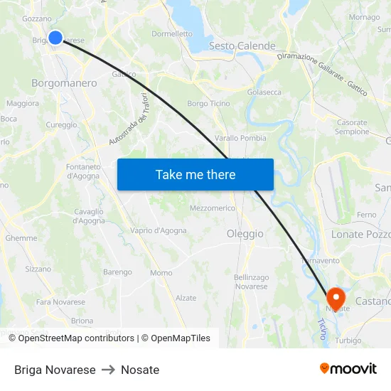 Briga Novarese to Nosate map
