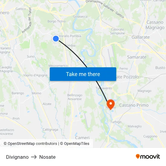 Divignano to Nosate map